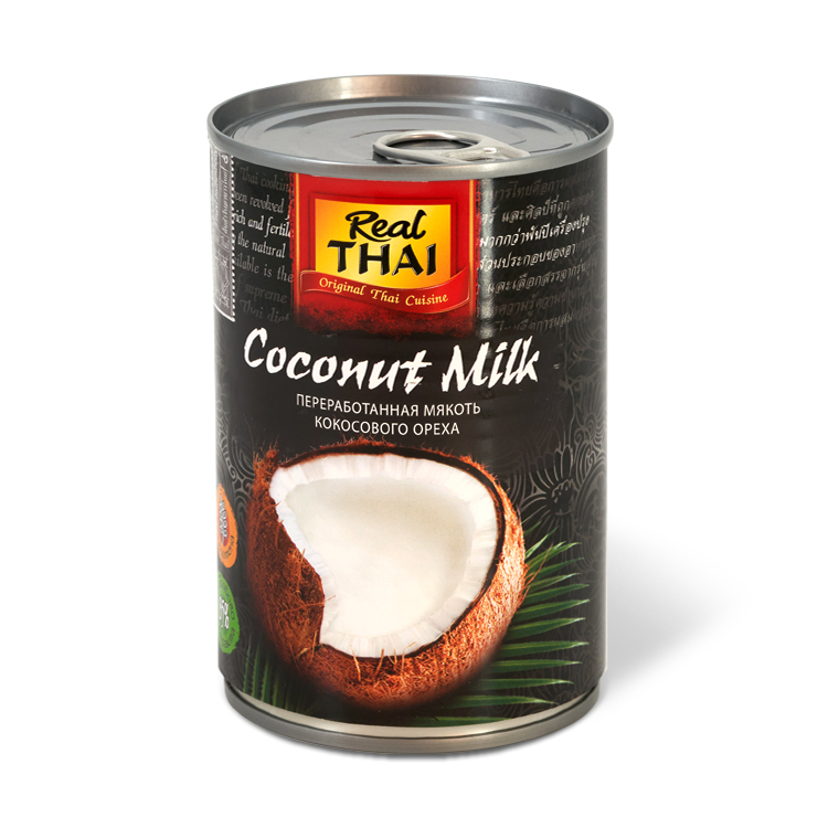 Натуральное кокосовое молоко Real Thai 
Используется как основа для приготовления супов из морепродуктов и креветок.
Концетрация кокоса 85%, жирность 17-19 %
Металлическая упаковка емкостью 400 мл.