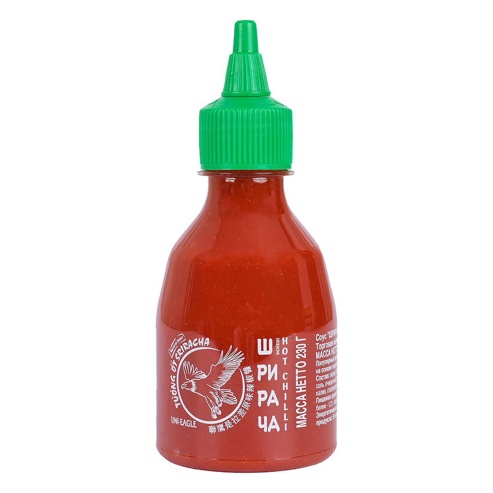 Соус Шрирача (Sriracha), Uni Eagie 230 грамм
Шрирача соус первоначально использовался в Таиланде как дип-соус для блюд из креветок и кальмаров. Обретя популярность за острый вкус и кисло-чесночный аромат, сейчас этот соус употребляется практически со всем - от гамбургеров до супов и чипсов, стейков и мант. Это настолько универсальный красный соус, что вы можете использовать его как приправу для всех блюд.
Упаковка веом 230 грамм.