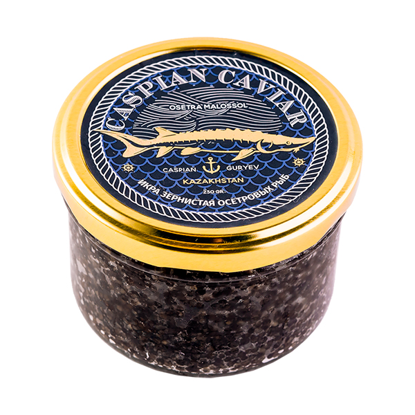 Икра Осетровая Caspian Caviar
Качестванная казахстанская черная икра, производится в Атырау в основном для экспортного рынка. Нежная на вкус, рассыпчатая и деликатесная, зернистая икра оказывает благотворное влияние на сердечно-сосудистую систему, укрепляет кости и улучшает кожу, поднимает тонуса и настроение.
Сертифицированный продукт казахстанского производства.
Упаковка весом 230 грамм.
Состав:
Икра стерляди, соль (3,0 &mdash; 3,8 %).

Икра зернистая пастеризованная, малосольная.

Пищевая ценность в 100г. продукта:
Белок-28 г, жир-10 г, калорийность-238 ккал
Без ГМО.
Масса Нетто: 230гр.

Гост: 6052-2004
Срок годности: 10 месяцев
Условия хранения: при температуре от -2 до -4 0С
Упаковано под вакуумом. Продукт готов к употреблению.