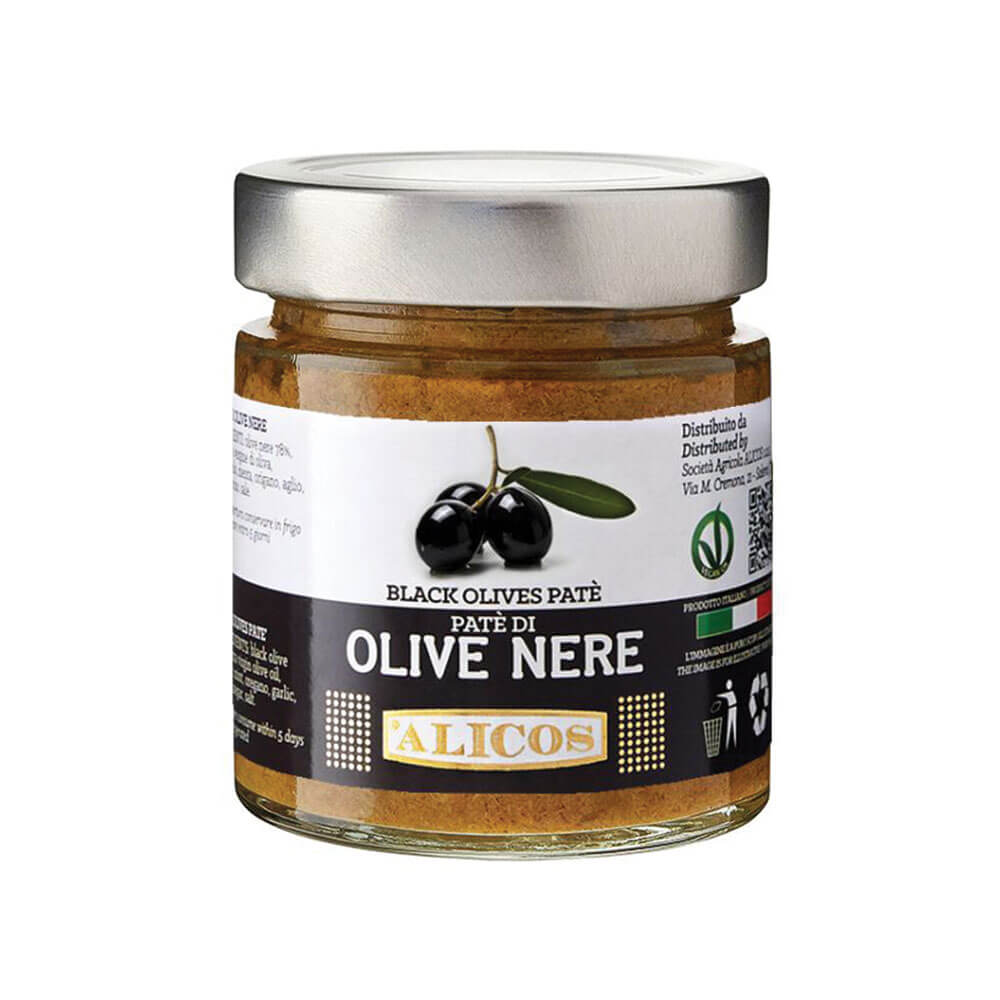 Паштет из черных оливок , полученный в результате переработки оливок сорта Ночеллара. Обладает интенсивным ароматом и вкусом свежеотжатых черных оливок. 
Состав: маслины черные 78%, оливковое масло первого холодного отжима, петрушка, мята, орегано, чеснок, винный уксус, соль.

Рекомендации по употреблению: в качестве закуски, намазанной на ломтики поджаренного хлеба, в качестве аперитива с интенсивным вкусом.